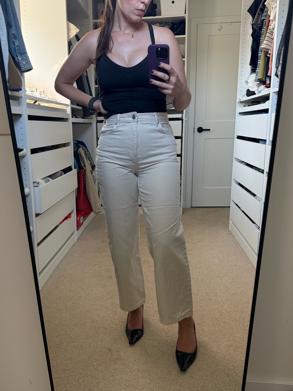Zara Straight-Leg High-Waist Jeans in Light Beige